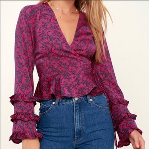 Fifth label XS ruffle sleeve floral top